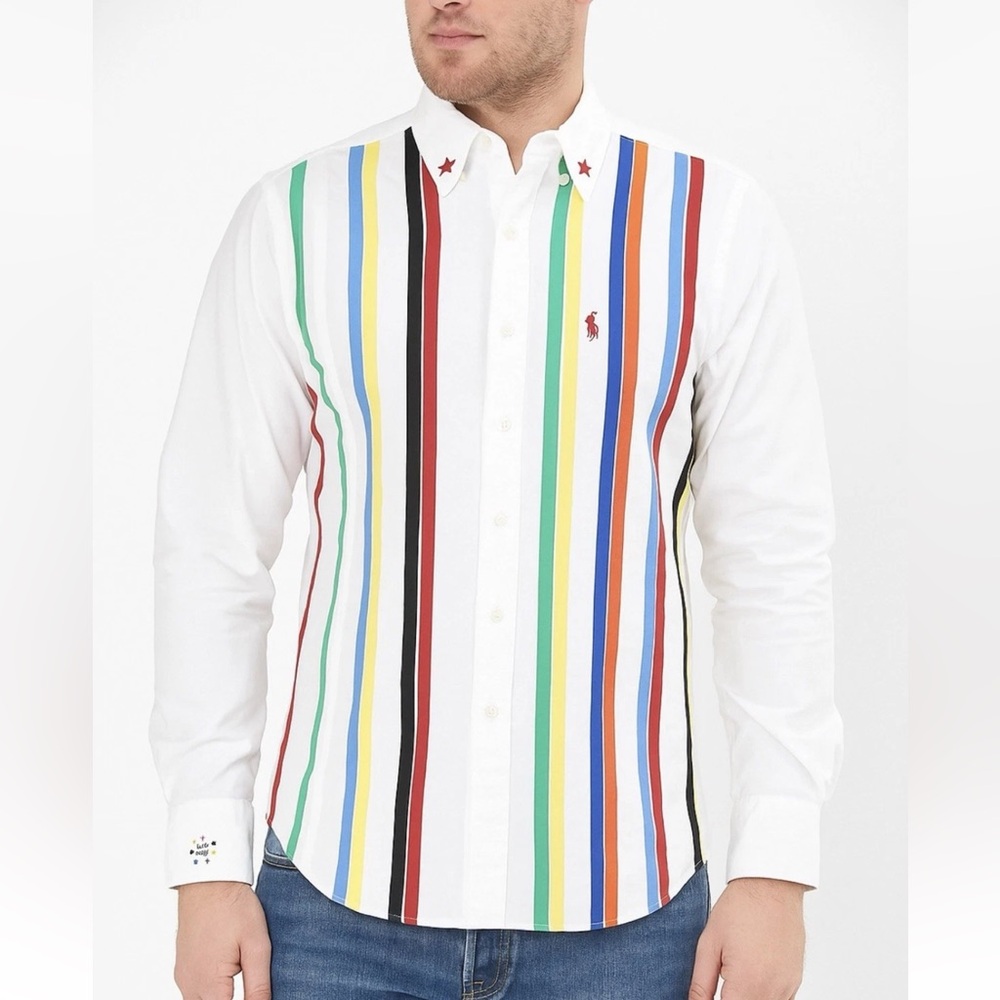 Polo Ralph Lauren Unique All Star Ribbon Front White Button Down Shirt Sz L